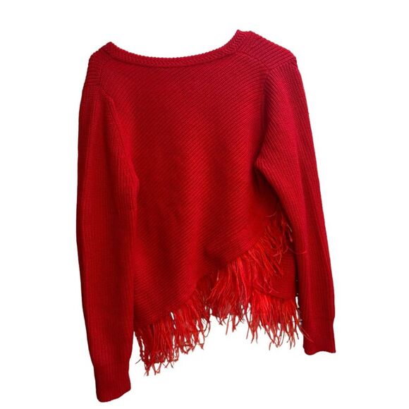 Saylor NYC Juneau Feathered Sweater Red Pullover Long Sleeve Feather Trim Sz M - Picture 2 of 6